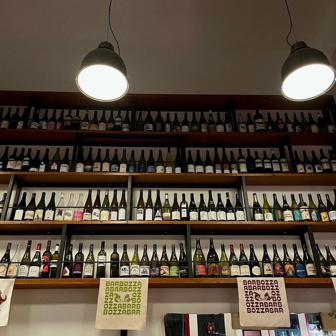 Wines on the ceiling.